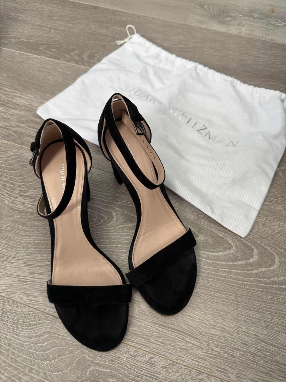 Stuart Weitzman Black Suede Open-Toe Ankle Strap Heels